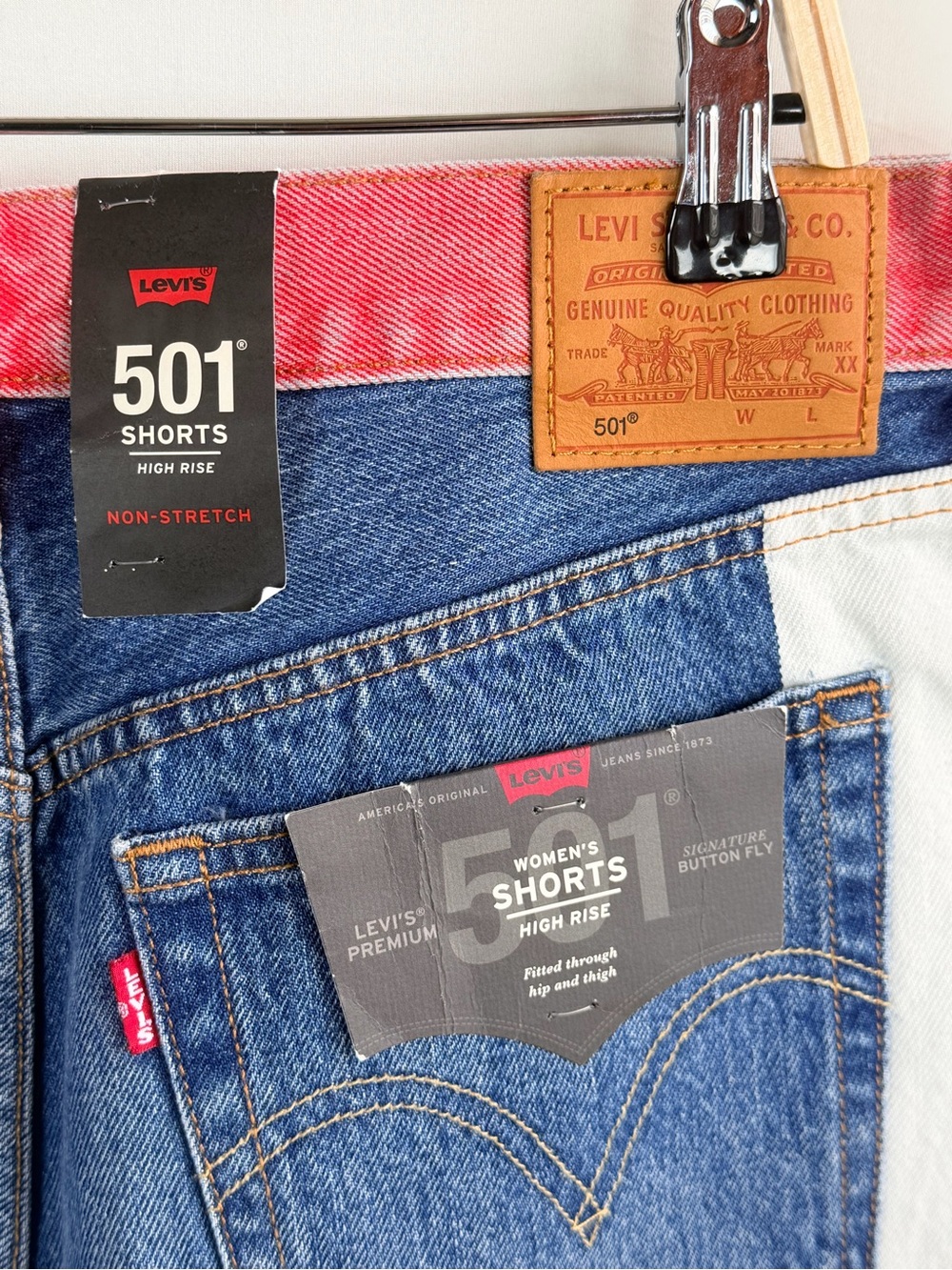 Levi’s Premium 501 High Rise Colorblock Zip Denim Shorts NWT W30 17” Flat Waist - Picture 3 of 7